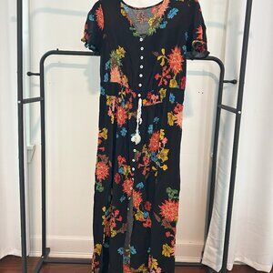 Black Floral Dress with Slit